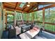 Relaxing screened porch featuring a wood ceiling, comfortable seating, and a private outdoor view at 1207 Promontory Path, Marietta, GA 30062
