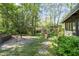 Secluded backyard featuring a playset, flowering trees, and lush landscaping at 380 Amberidge Trl, Atlanta, GA 30328