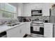 Close-up of a kitchen showcasing stainless steel appliances, white cabinetry, and a neutral-toned backsplash at 1035 Avalon Dr, Lawrenceville, GA 30044