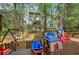 Fenced backyard with play area, swingset, and various play structures for to enjoy at 4111 Mcever Woods Nw Dr, Acworth, GA 30101