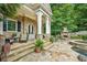 Inviting stone patio features outdoor seating, fireplace, hot tub, and seamless access to the charming interior of the home at 2726 Mabry Ne Rd, Atlanta, GA 30319