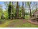 Scenic backyard surrounded by tall trees and greenery, featuring a brick pathway and a peaceful setting at 3450 Brookhill Cir, Marietta, GA 30062