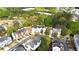 Aerial view showcasing townhomes with well-manicured lawns, mature trees, and proximity to green spaces and commercial areas at 5213 Pinnacle Point Ct, Norcross, GA 30071