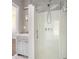 Modern bathroom featuring an updated shower with glass doors, new fixtures and vanity at 8908 Brandy Rose, Douglasville, GA 30134