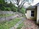Backyard with retaining wall, stairs, and bench area at 1604 Steele Nw Dr, Atlanta, GA 30309