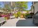 Relaxing backyard deck with colorful flowers, benches, and access steps, ideal for outdoor lounging at 125 Ketton Xing, Johns Creek, GA 30097