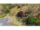 Aerial view showcases a home with a backyard, complete with a patio dining area and mature trees at 135 Ardsley Run, Canton, GA 30115