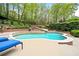 Inviting backyard pool and patio featuring a slide, landscaping, and comfortable lounge chairs at 9250 Nesbit Lakes Dr, Alpharetta, GA 30022