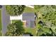 Aerial view of a well-maintained home featuring a dark roof and a neatly trimmed lawn surrounded by mature trees at 3505 Oakshire Se Way, Atlanta, GA 30354