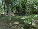 A fenced backyard featuring mature trees and a storage shed, perfect for outdoor activities and storage at 3013 Barcelona Way, Conyers, GA 30012