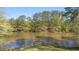 Scenic pond view surrounded by lush trees and greenery, with bench seating on the banks at 2210 Hamstead Ct, Suwanee, GA 30024