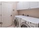 Well-equipped laundry room with a washer, dryer, and ample storage cabinets for added convenience at 3853 Coralberry Ct, Dacula, GA 30019