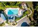Aerial view of a community pool, playground, lounge area and parking at 104 Marlow Dr, Woodstock, GA 30188