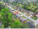 Aerial view of the home in a residential neighborhood surrounded by mature trees at 750 Southland Pass, Stone Mountain, GA 30087