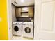 Laundry room with a washer and dryer, storage cabinets, and a modern design at 2928 Wintercrest Way, Atlanta, GA 30360