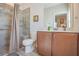 Bathroom includes a walk-in shower and decorative tile surround at 15 Masters Dr, Villa Rica, GA 30180