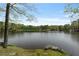 Scenic view of the calm lake surrounded by lush green trees and clear skies at 7650 Rico Rd, Chattahoochee Hills, GA 30268