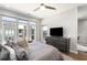 Bright bedroom featuring large windows, ceiling fan, and modern gray dresser at 383 Pratt Se Dr # 504, Atlanta, GA 30315