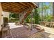 Cozy brick patio with stone retaining wall offers a tranquil outdoor space beneath the upper-level deck and stairs at 4223 Millside Se Walk, Smyrna, GA 30080