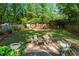 A landscaped backyard with a fire pit and four chairs, perfect for outdoor relaxation and enjoyment at 2336 Armand Ne Rd, Atlanta, GA 30324