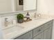 Modern bathroom with double sinks, gray shaker cabinets and quartz countertops at 39 Ivy Gates Ne, Atlanta, GA 30342