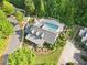 Aerial view of the home with a pool, and a surrounding well-maintained landscape at 120 Chastain Nw Rd # 608, Kennesaw, GA 30144