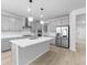 Gray kitchen with stainless steel appliances, a large island, stylish lighting, and plenty of cabinet space at 1815 Wellston Dr, Lawrenceville, GA 30043