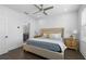 Bright bedroom featuring a ceiling fan, bedside tables, and an ensuite bathroom at 2614 Talley St, Decatur, GA 30030