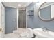 Cozy bathroom featuring a glass-enclosed shower and modern fixtures at 4095 Boles Creek Dr, Duluth, GA 30096