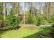 Green backyard surrounded by trees and a chain link fence at 133 Cross Gate Dr, Marietta, GA 30068