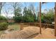 Wooden deck overlooking a well-maintained backyard with mature landscaping and brick-lined paths at 873 Monroe Ne Cir, Atlanta, GA 30308