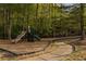 Scenic playground with a slide, climbing area, swing and walking path surrounded by lush trees at 225 Cotton Field Ct, Alpharetta, GA 30022