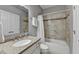 Bathroom featuring a granite countertop, a soaking tub, and modern fixtures at 5320 Northview Lk, Cumming, GA 30040
