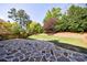 Backyard with stone patio, lush landscaping, and well-manicured lawn at 2141 Abby Ne Ln, Atlanta, GA 30345