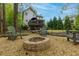 Landscaped backyard with a charming fire pit, comfortable seating, and a view of the multi-level deck and house at 4270 Parnell Rd, Marietta, GA 30062
