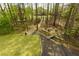 Private backyard with a fire pit area, charming bridge, and lush landscaping, perfect for relaxing and enjoying nature at 4270 Parnell Rd, Marietta, GA 30062