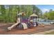 Community playground with colorful play structures and a pool in the background for Gathering fun at 989 Vendue Dr, Lawrenceville, GA 30044