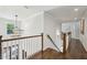 Upstairs hallway with hardwood flooring, stylish lighting, and staircase at 4152 Club Ne Dr, Atlanta, GA 30319