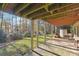 Covered patio with views of backyard featuring manicured lawn and mature trees at 760 Woodrow Dr, Lawrenceville, GA 30043
