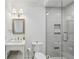 Bathroom featuring a glass enclosed shower, and white cabinets at 5251 Powers Ferry Rd, Atlanta, GA 30327