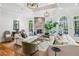 Sunlit living room featuring hardwood floors, a stone fireplace, and stylish furnishings for a cozy yet elegant space at 5251 Powers Ferry Rd, Atlanta, GA 30327