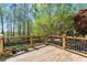 Wooden deck with wood railing overlooking a private and landscaped backyard with plenty of foliage at 5381 Fawn Meadow Ln, Powder Springs, GA 30127
