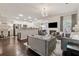 Open-concept living area with hardwood floors, fireplace, and a view into the kitchen and dining area at 2894 Cross Creek Dr, Cumming, GA 30040