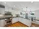 A bright kitchen features white cabinets, gray subway tile backsplash, and stainless steel appliances at 389 Valley Brook Ne Dr, Atlanta, GA 30342