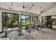 Bright fitness center with modern exercise equipment and expansive windows overlooking a beautifully maintained golf course at 2016 Westbourne Way, Johns Creek, GA 30022