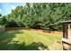 Lush backyard featuring a well-maintained lawn, mature trees, and a wooden fence for privacy at 3070 Jardin Nw Ln, Kennesaw, GA 30152