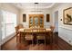 Formal dining room with elegant chandelier, hardwood floors and window at 3070 Jardin Nw Ln, Kennesaw, GA 30152