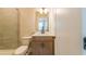 Modern bathroom features a stylish vanity with a sleek countertop and a separate tiled shower at 3962 Adler Cir, Buford, GA 30519