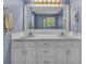 Comfortable bathroom featuring double sinks with white cabinetry, a large mirror and sconces, and blue walls at 501 Woodland Trce, Woodstock, GA 30189