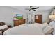 Bedroom features neutral walls, wood floors, area rug, and flatscreen television on dresser at 934 Pine Cir, Woodstock, GA 30189